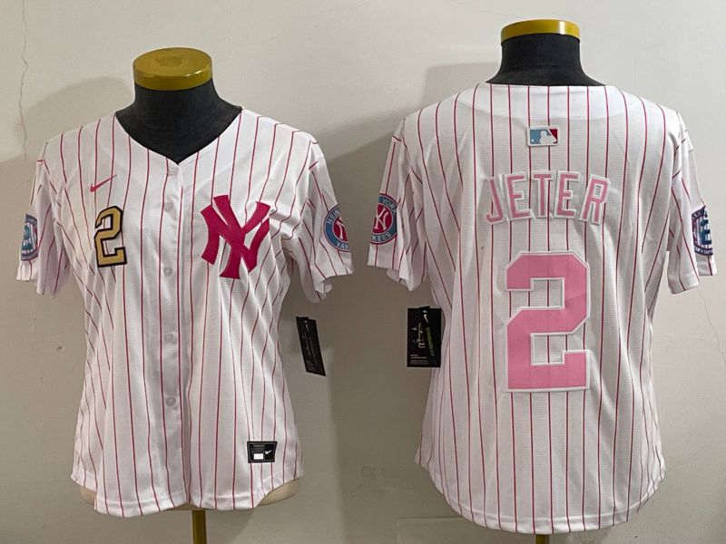 Youth 2025 New York Yankees #2 Jeter White pink Joint Name Nike MLB Jersey style 4